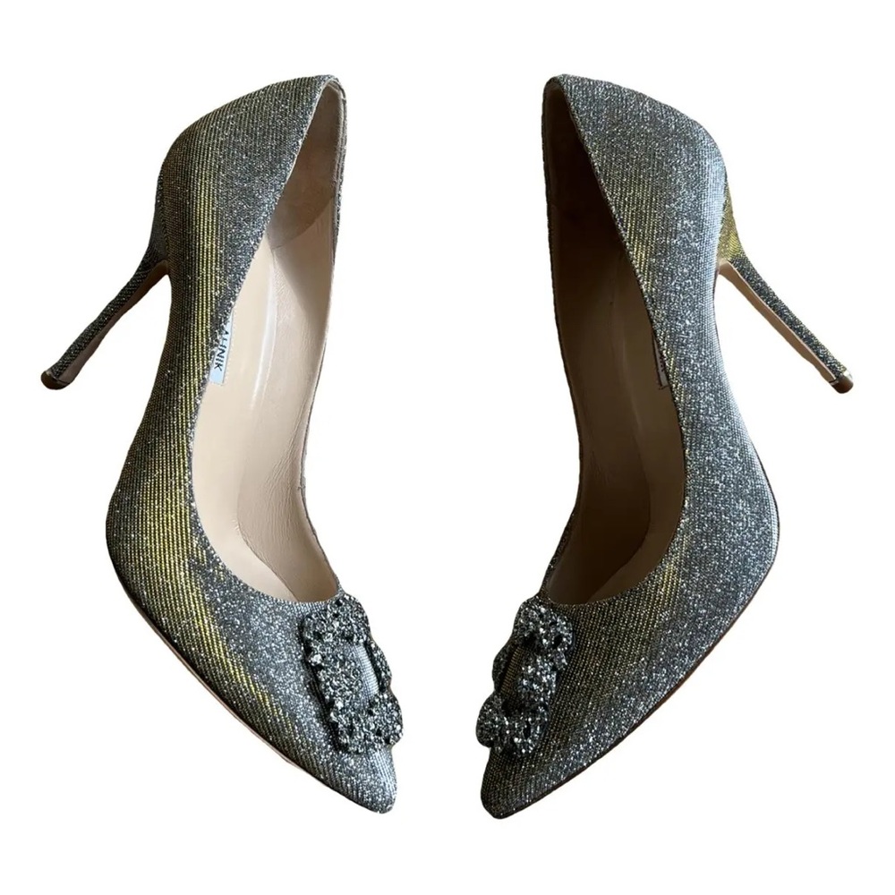 Manolo Blahnik Hangisi Glitter Jewel Buckle Pumps